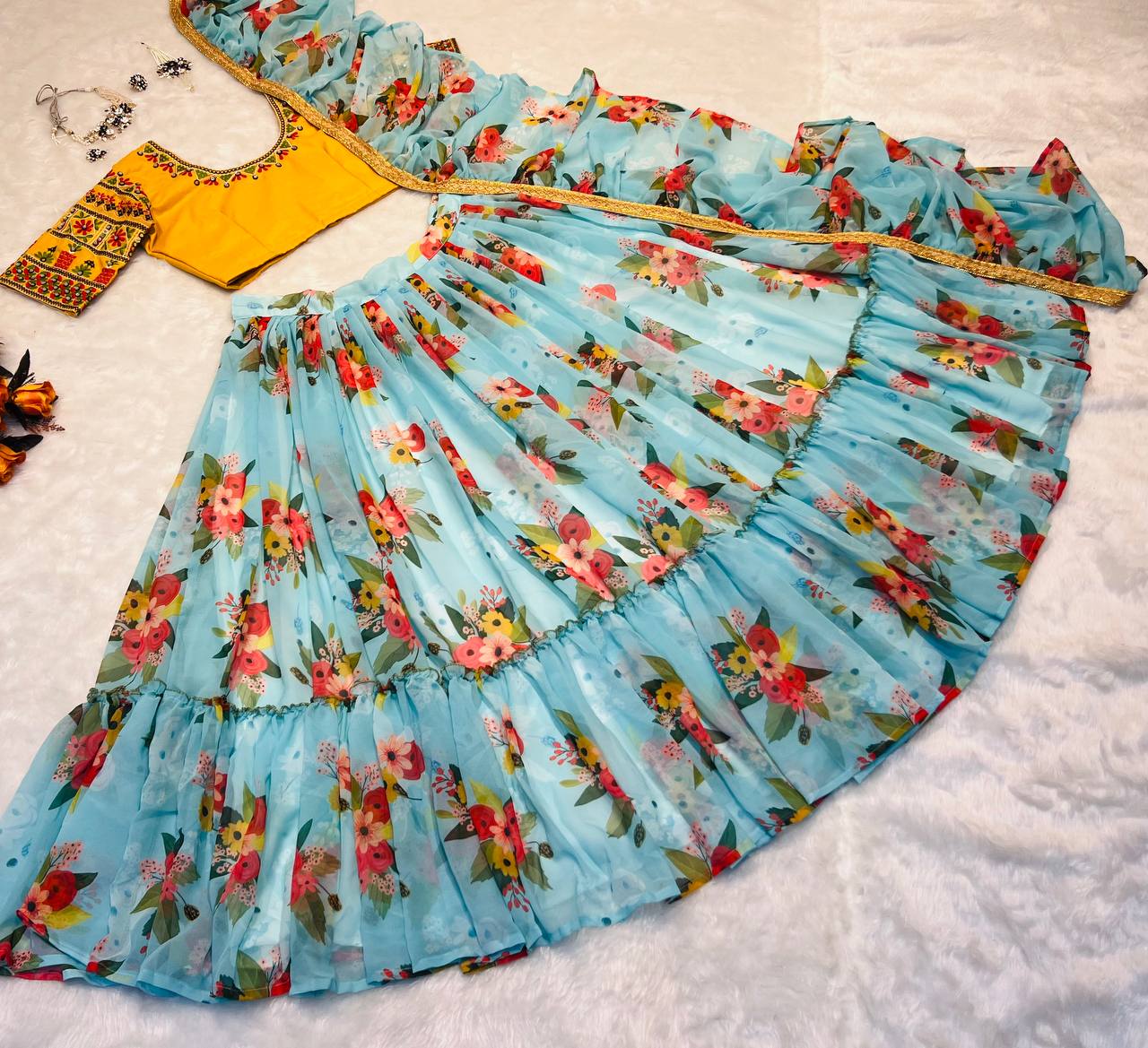 Sky Blue Lehenga Choli In Fox Georgette With Digital Print