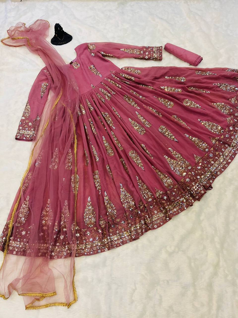 Pink Anarkali Suit In Fox Georgette With 3 MM,5 MM Sequence Work