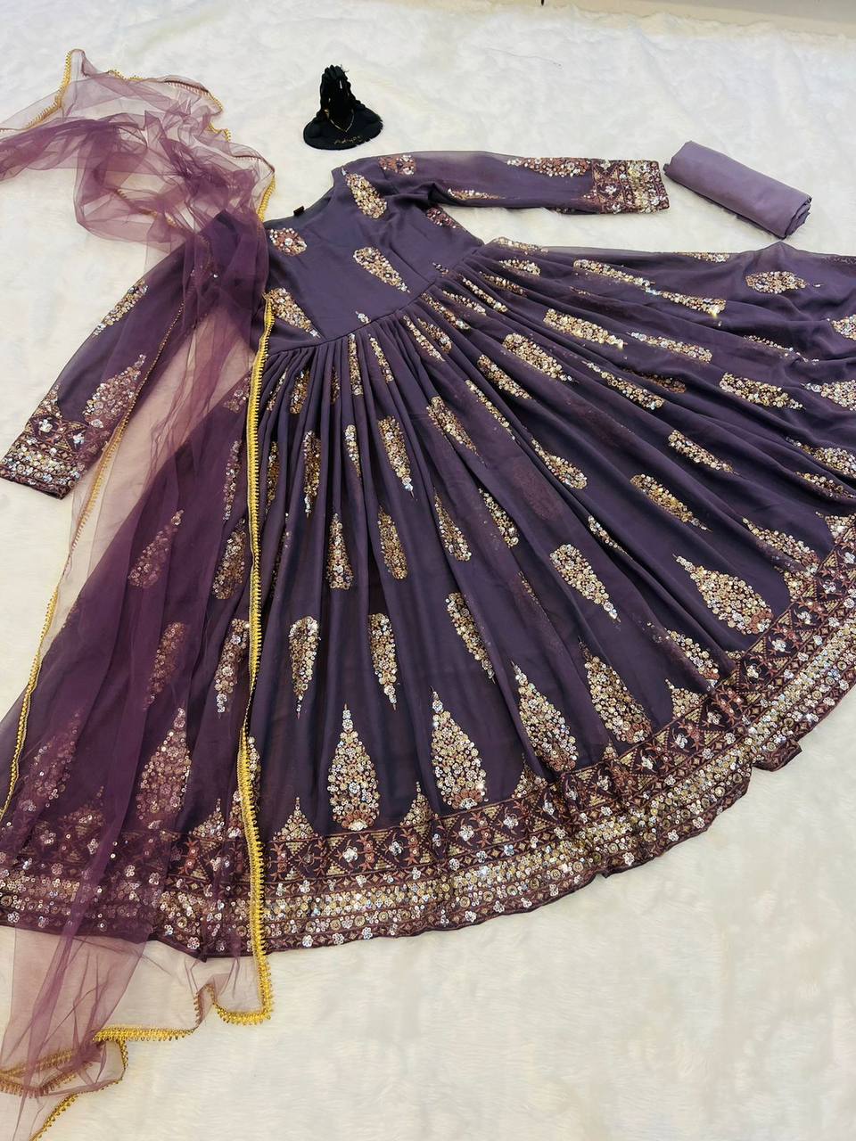 Violet Anarkali Suit In Fox Georgette With 3 MM,5 MM Sequence Work