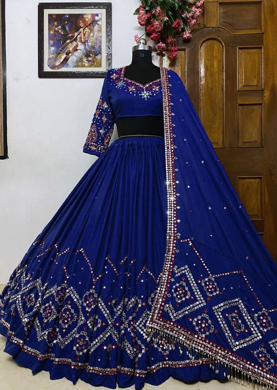 Blue Lehenga Choli In Butter Silk With Embroidery Work