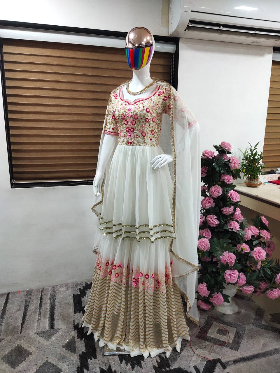 White Sharara Suit In Fox Georgette With Embroidery Work