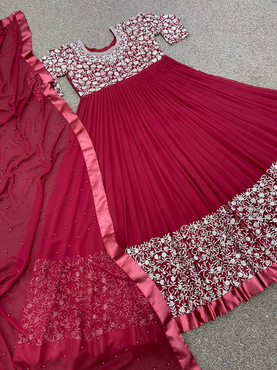 Maroon Anarkali Suit In Fox Georgette With Embroidery Work