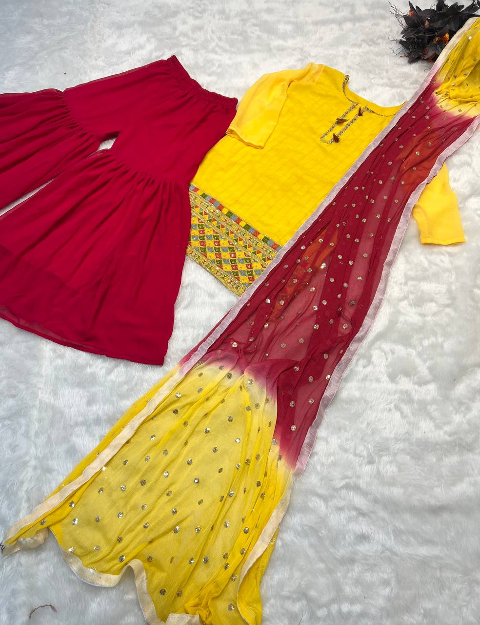 Yellow Sharara Suit In Georgette Silk With Embroidery Work