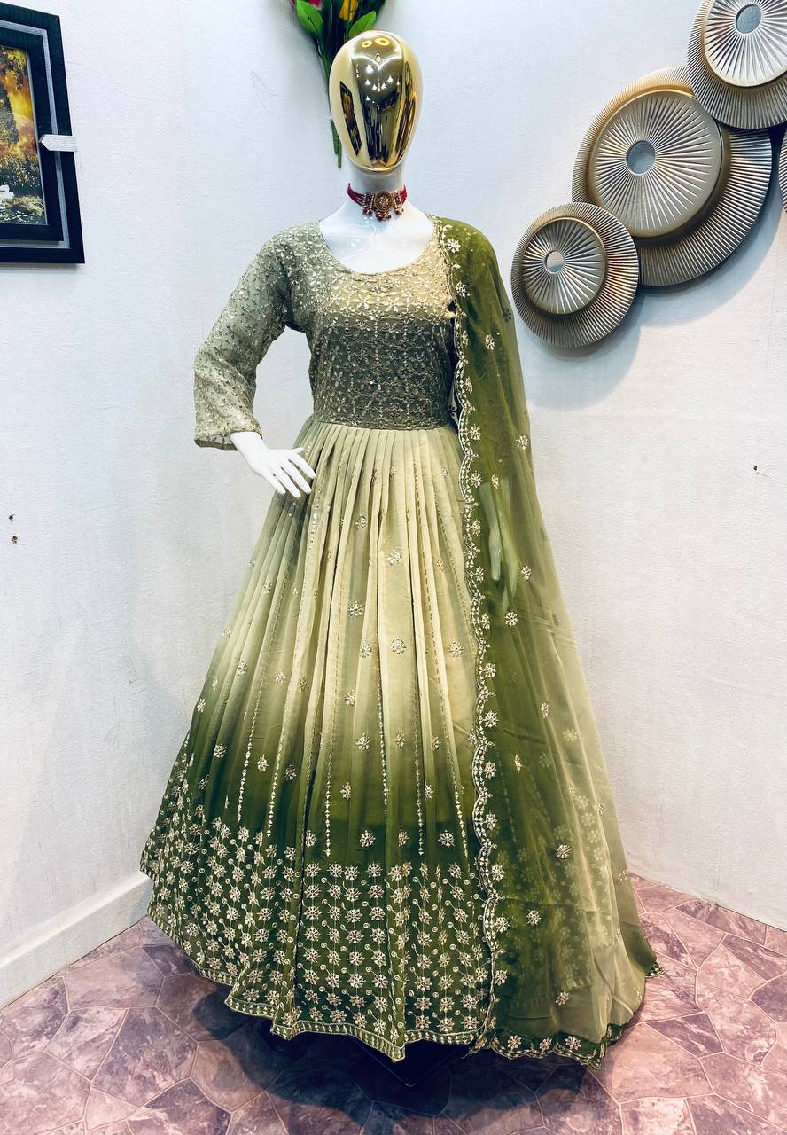 Light Pista Anarkali Suit In Fox Georgette With 5 MM Sequence Work