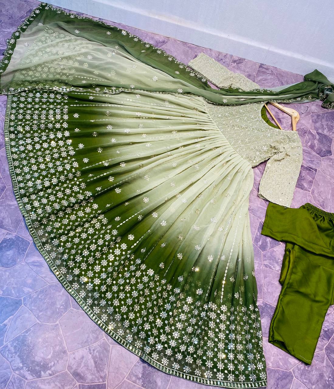 Light Pista Anarkali Suit In Fox Georgette With 5 MM Sequence Work