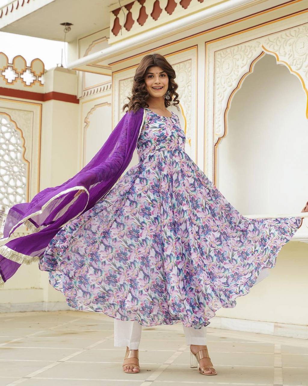 Purple Anarkali Suit In Georgette Silk With Digital Print