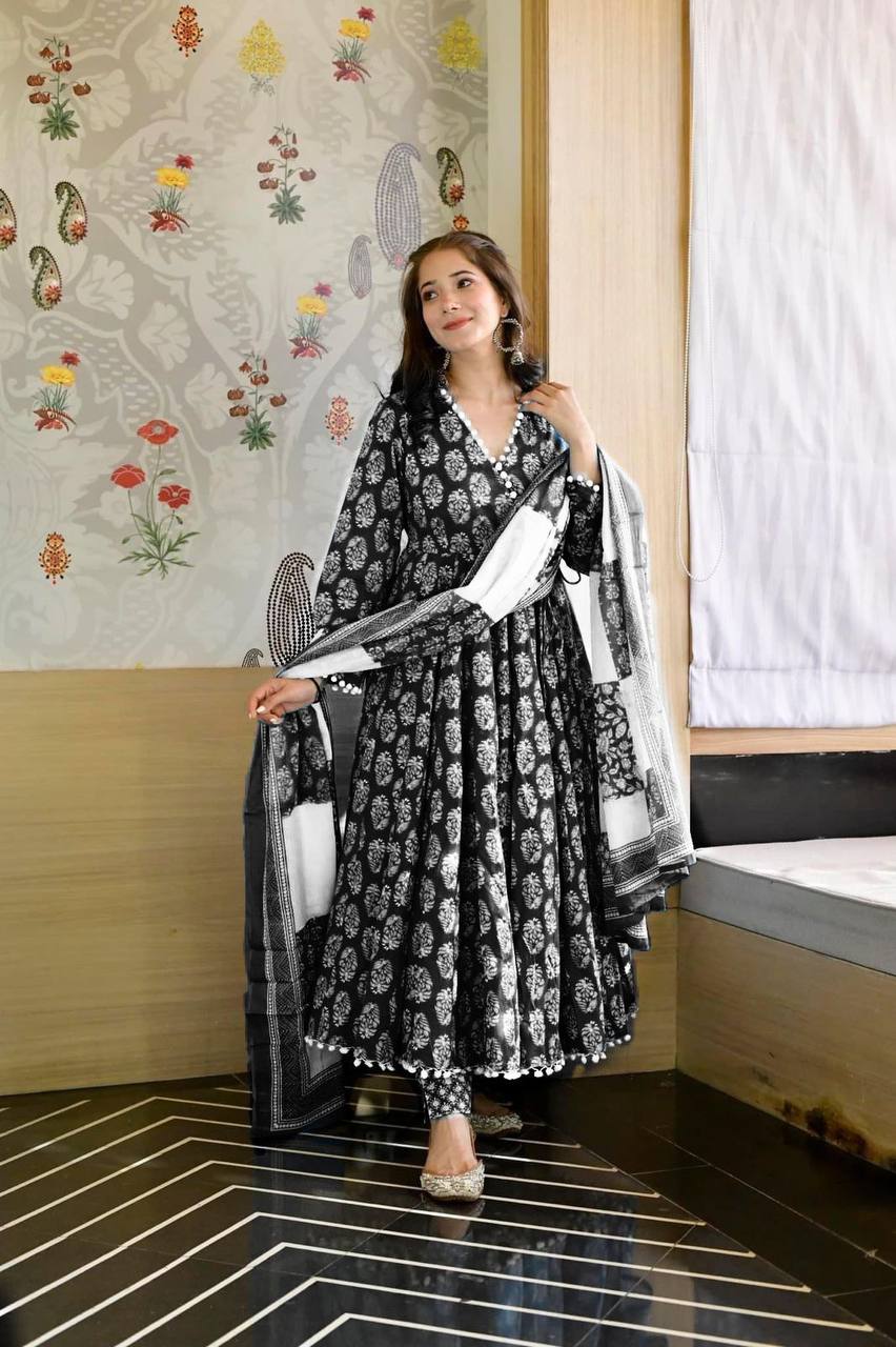 Black and white anarkali dress sale