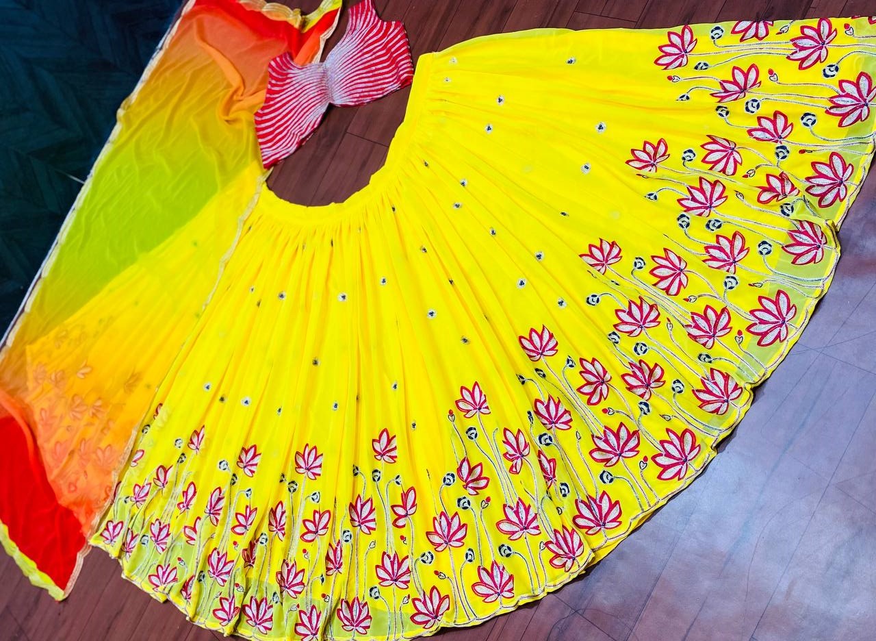 Yellow Lehenga Choli In Fox Georgette With Embroidery Work