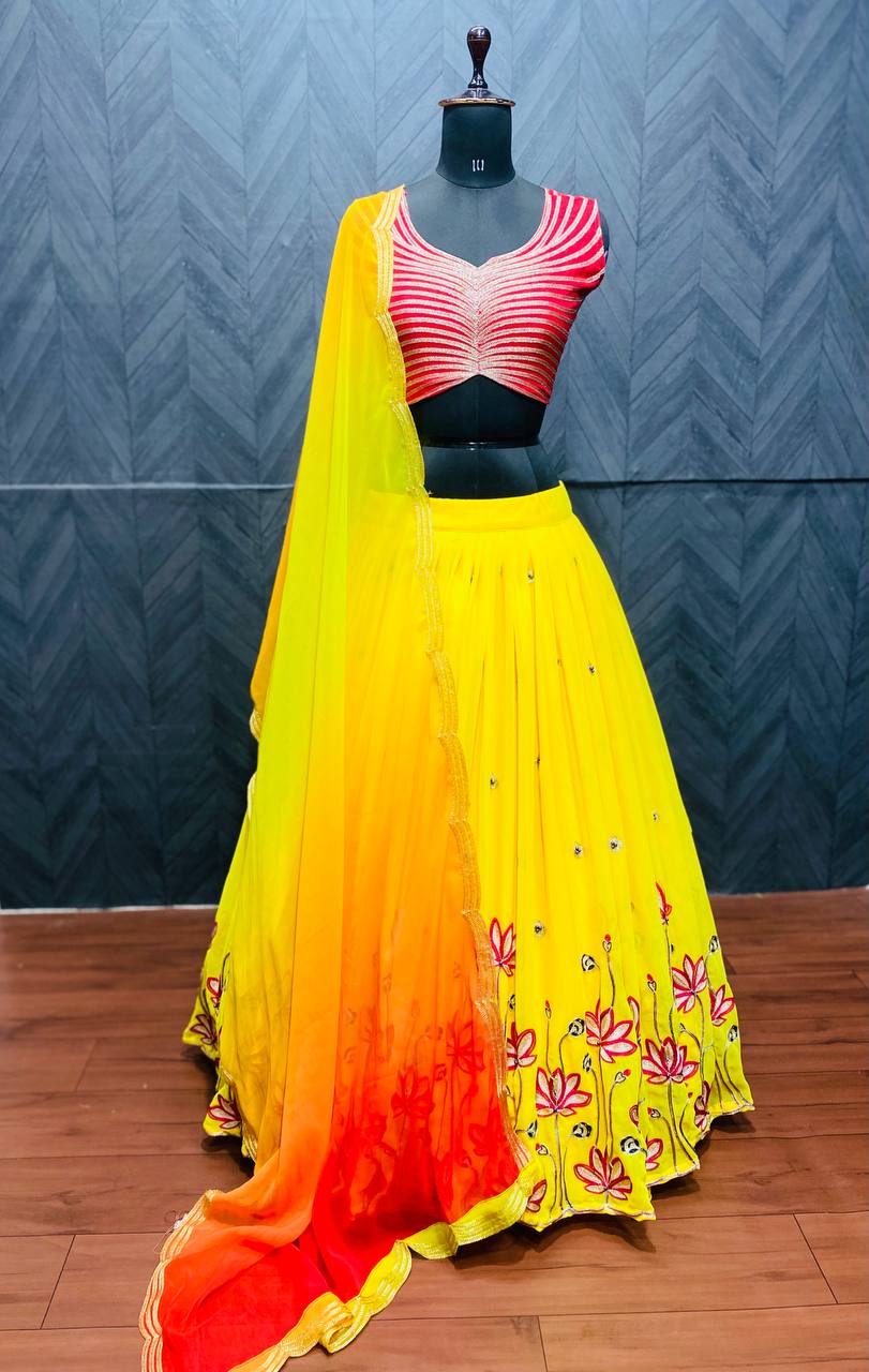 Yellow Lehenga Choli In Fox Georgette With Embroidery Work