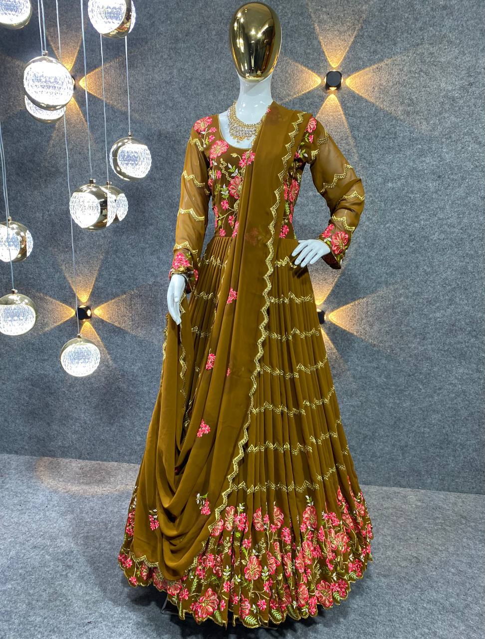 Mustard Yellow Anarkali Suit In Fox Georgette With 5 MM Sequence Work