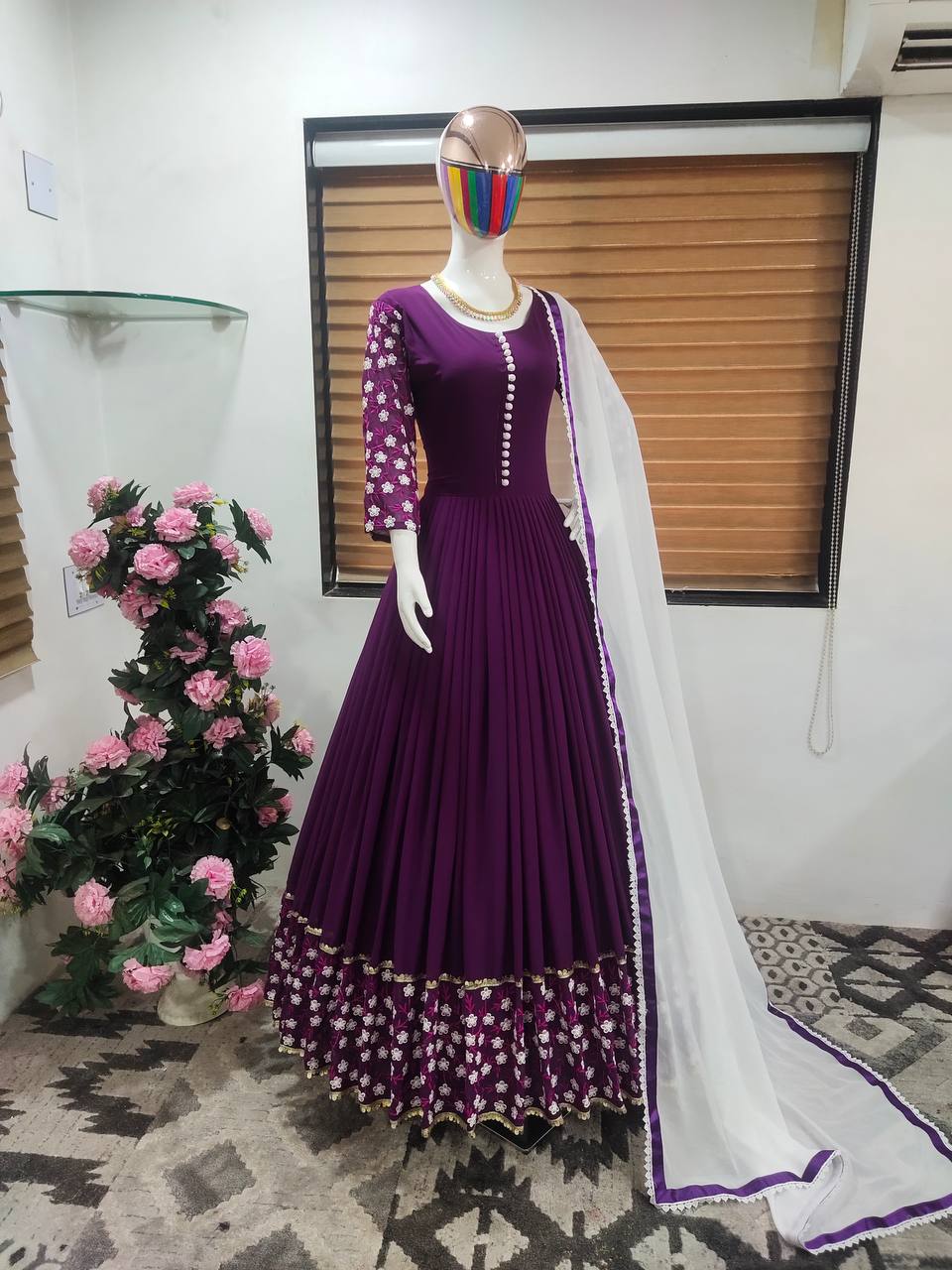 Purple Anarkali Suit In Fox Georgette Whit Embroidery Work