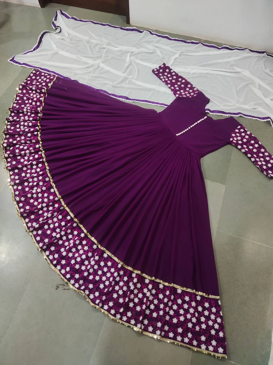 Purple Anarkali Suit In Fox Georgette Whit Embroidery Work