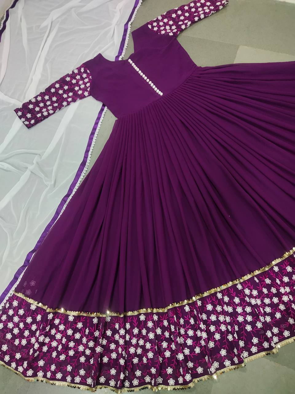 Purple Anarkali Suit In Fox Georgette Whit Embroidery Work