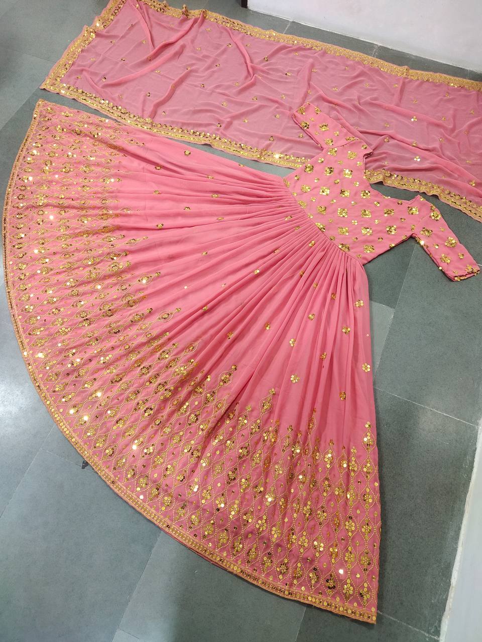 Pink Anarkali Suit In Fox Georgette With 9 MM Sequence Work