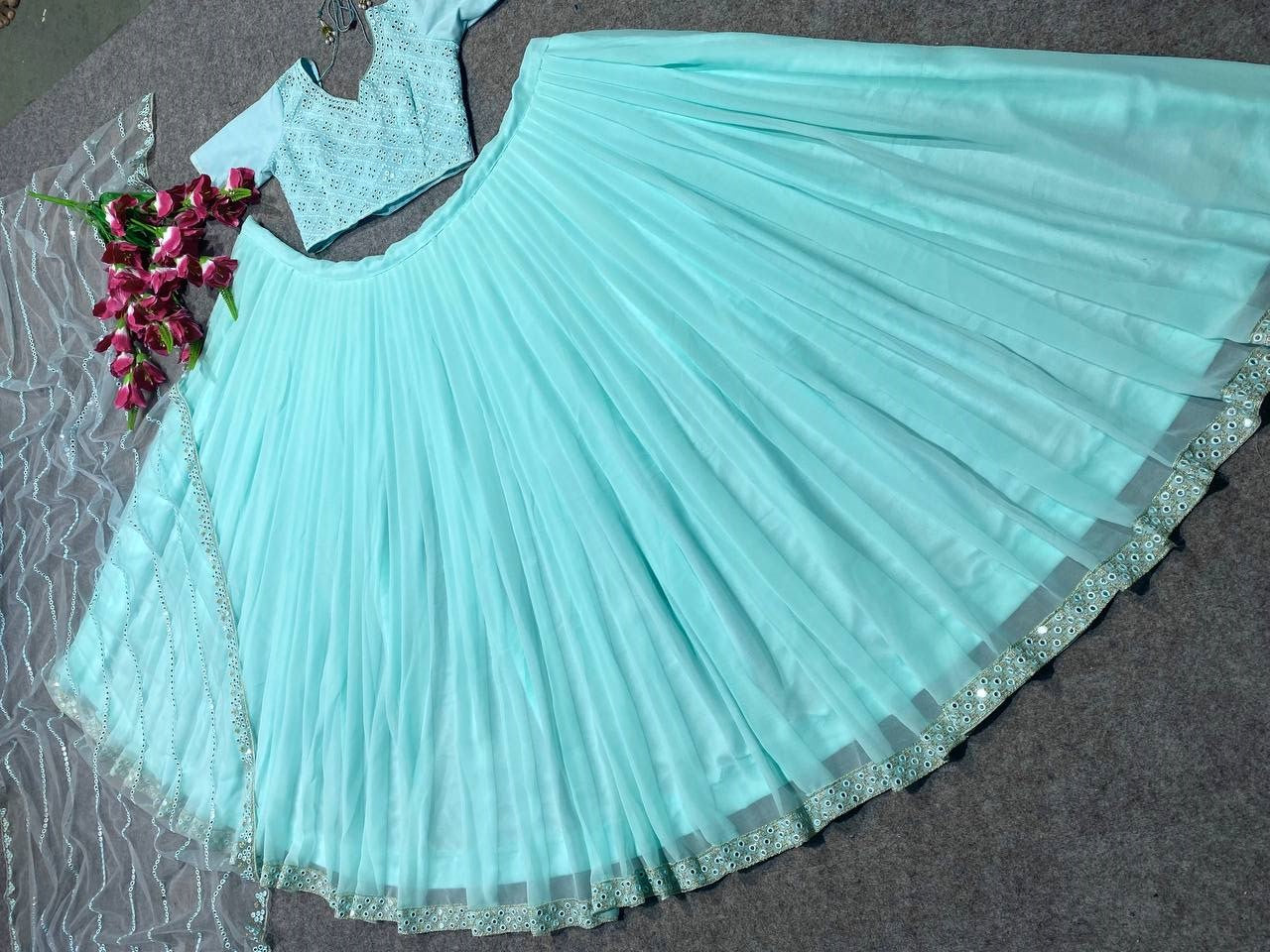 Sky Blue Lehenga Choli In Georgette Silk With 9 MM Sequence Work