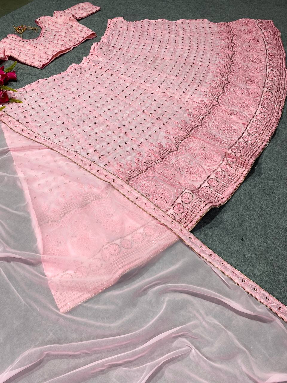 Pink Lehenga Choli In Fox Georgette With 5 MM Sequence Work