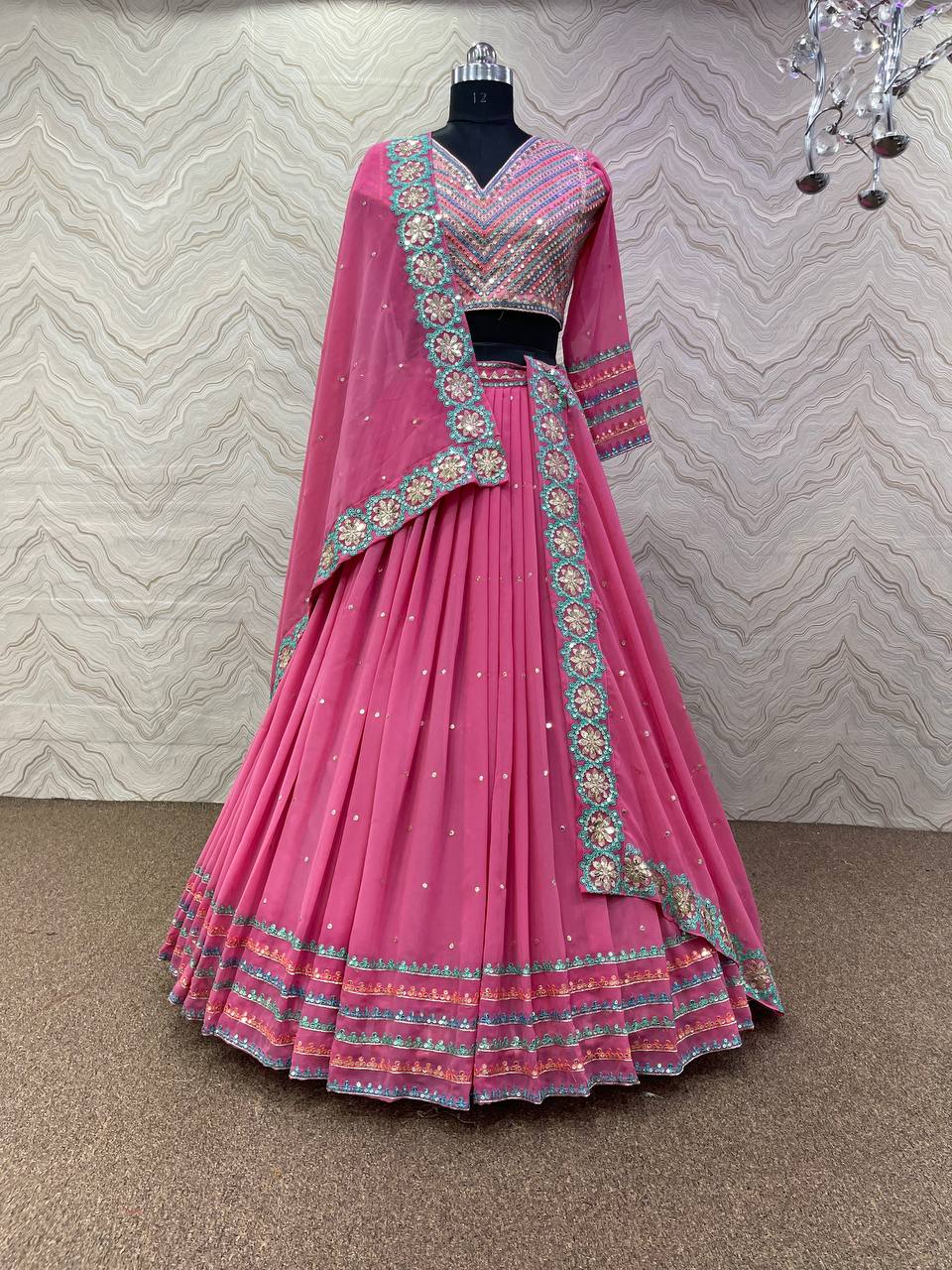 Pink Lehenga Choli In Fox Georgette With Embroidery Work