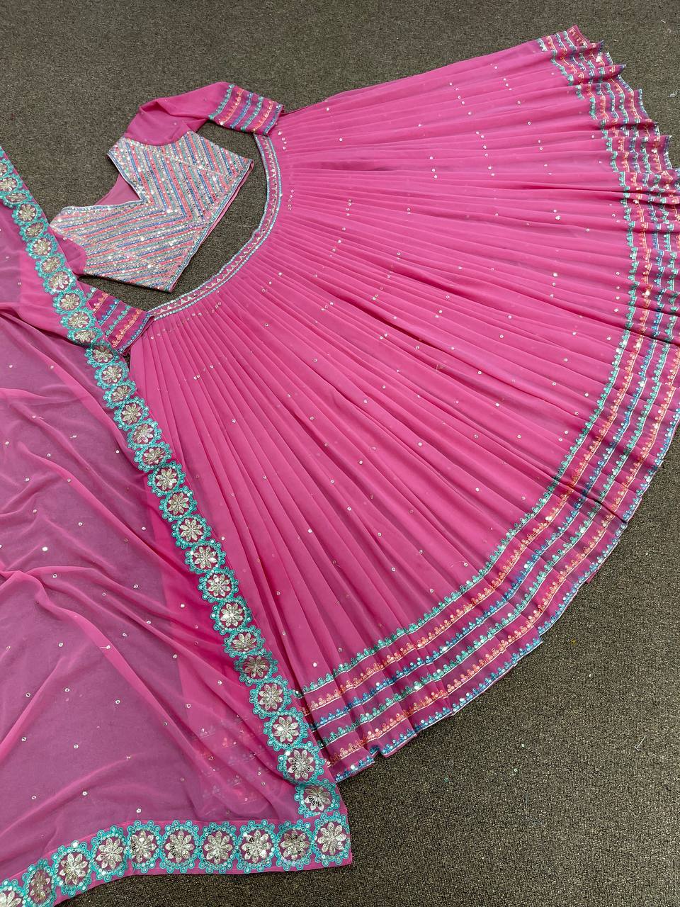 Pink Lehenga Choli In Fox Georgette With Embroidery Work