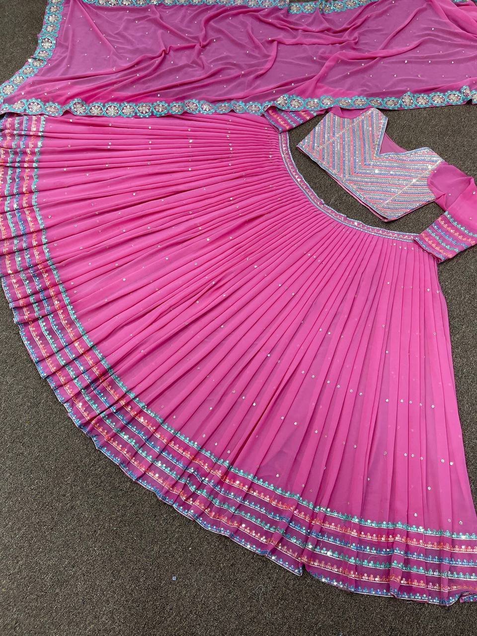 Pink Lehenga Choli In Fox Georgette With Embroidery Work