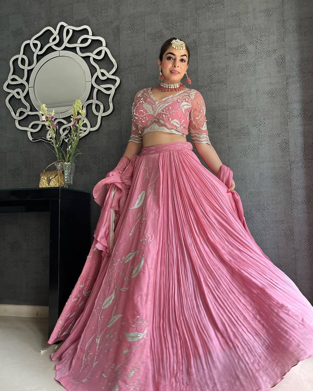 Pink Lehenga Choli In Fox Georgette With Embroidery Work