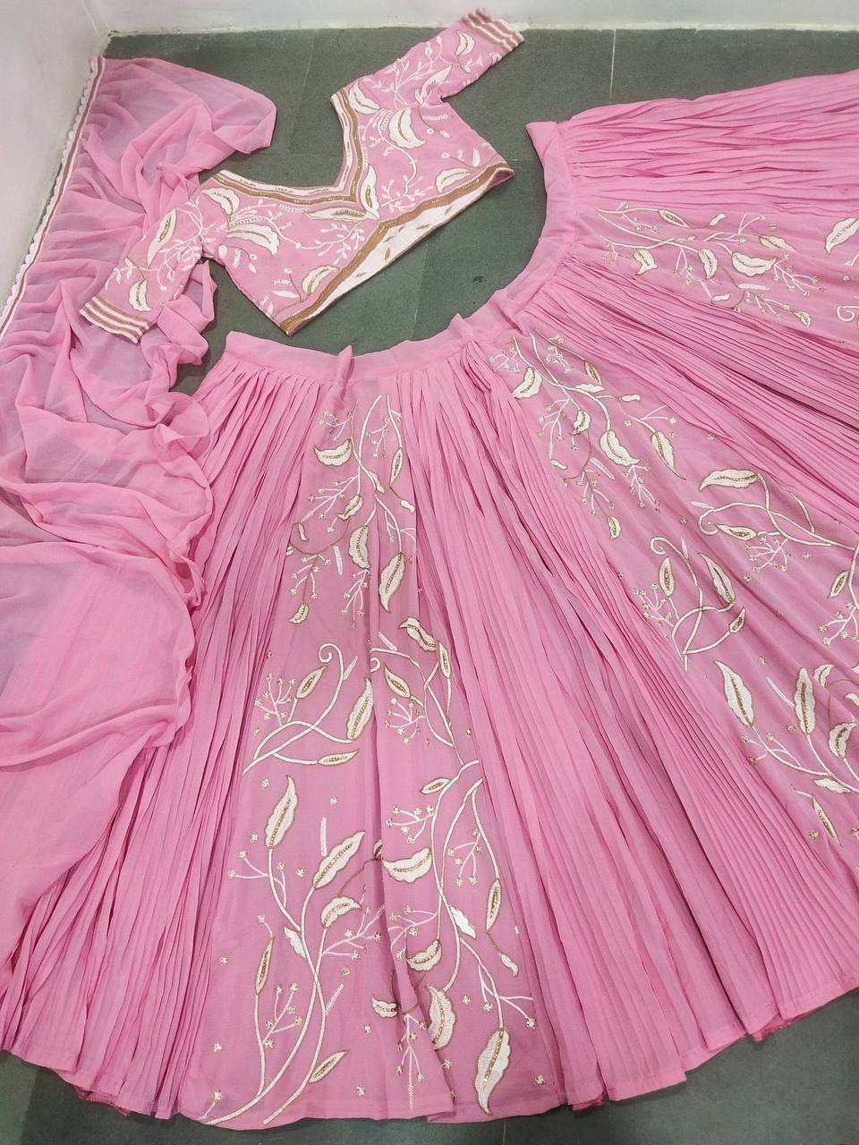 Pink Lehenga Choli In Fox Georgette With Embroidery Work