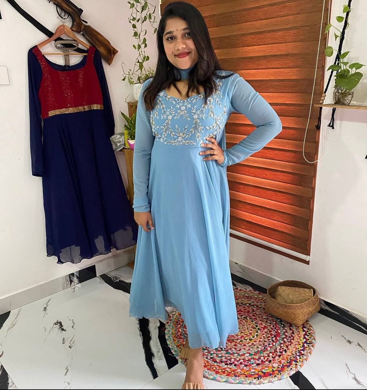 Sky Blue Anarkali Suit In Fox Georgette Embroidery Work