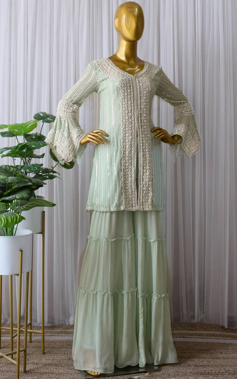 Pista Sharara Suit In Fox Georgette With Sharara Suits