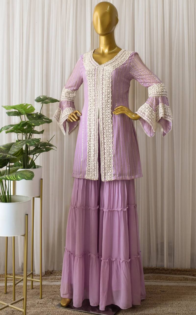 Lavender Sharara Suit In Fox Georgette With Sharara Suits