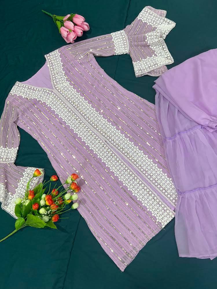 Lavender Sharara Suit In Fox Georgette With Sharara Suits