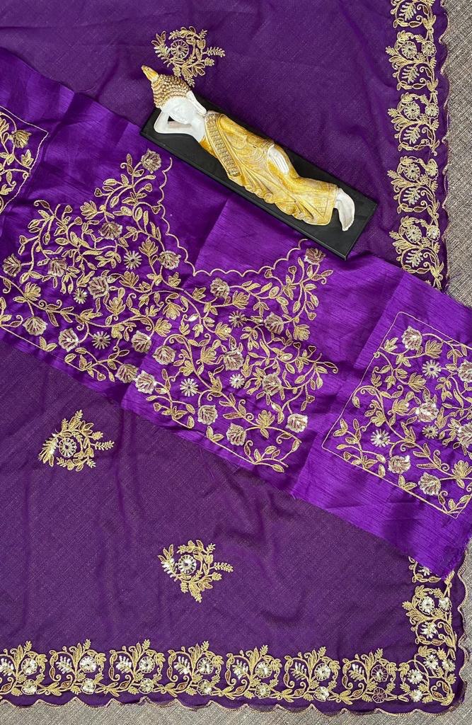 Purple Saree In Fox Georgette With Sequence Work