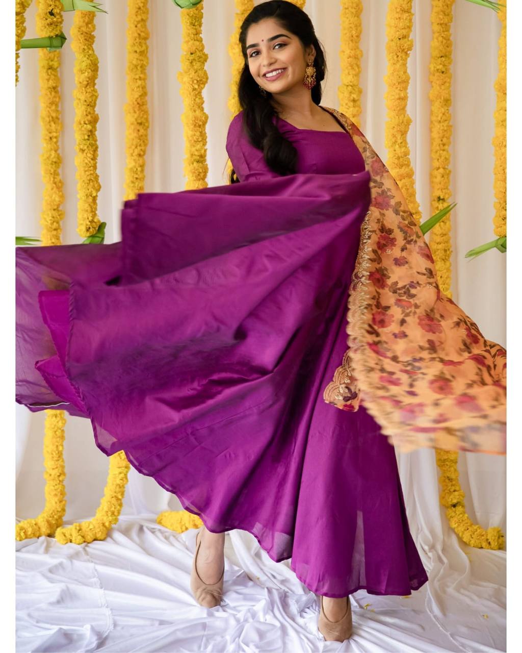 Purple Anarkali Suit In 14 KG Ryon With Plain