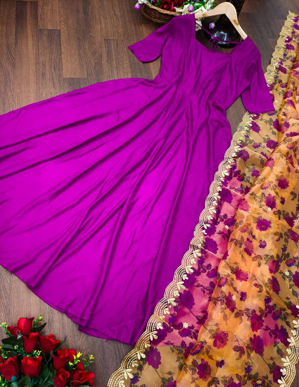 Purple Anarkali Suit In 14 KG Ryon With Plain