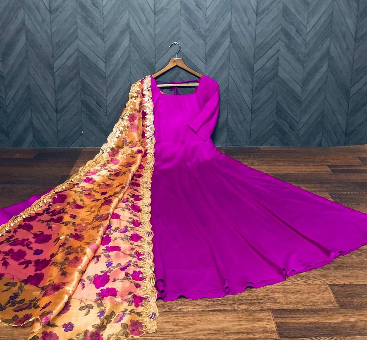 Purple Anarkali Suit In 14 KG Ryon With Plain