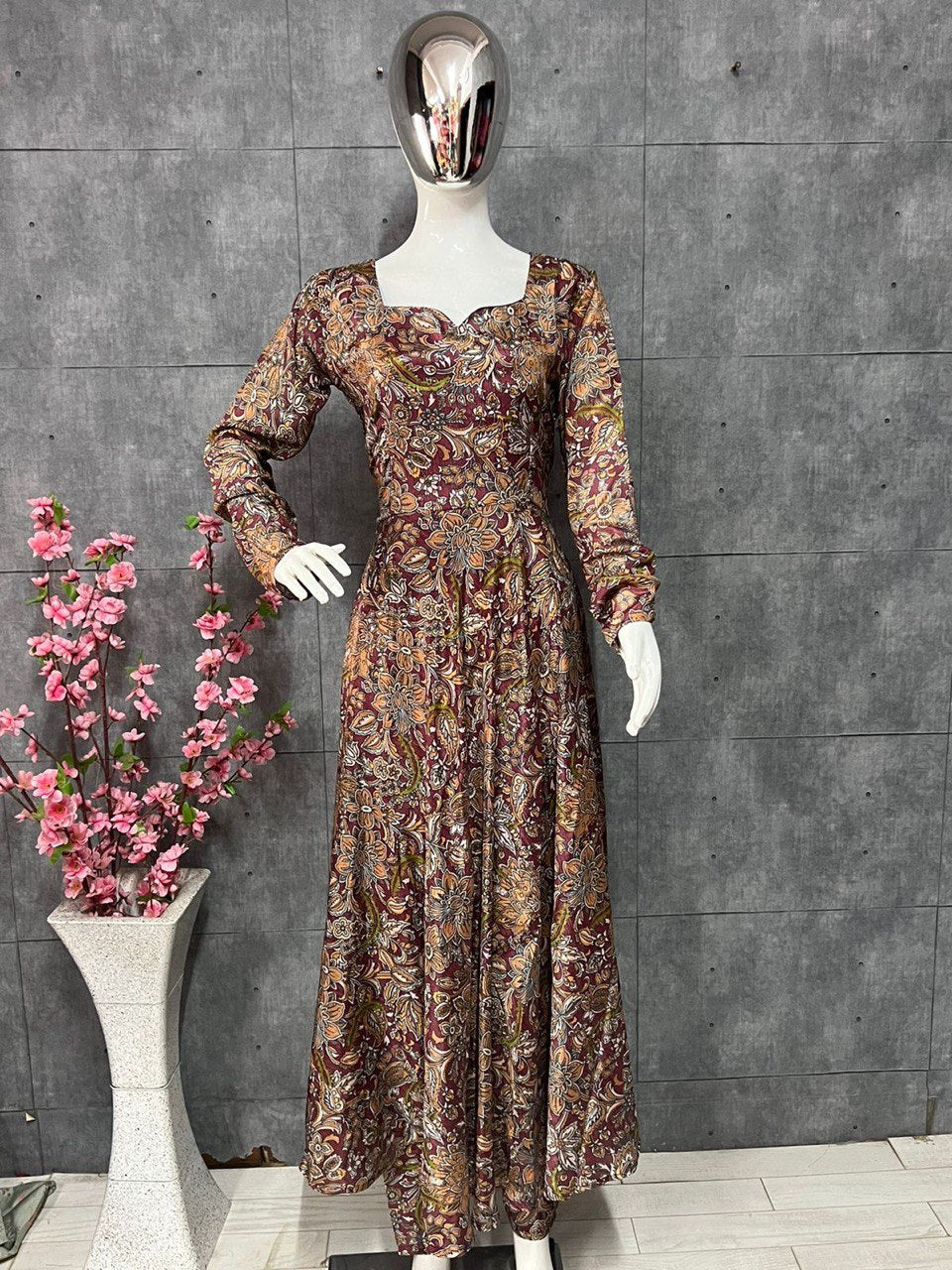 Maroon Salwar Suit In Chinon Silk With Digital Print