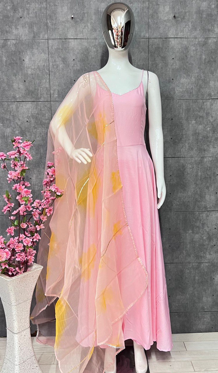 Pink Anarkali Suit In Maska Cotton Silk With Plain