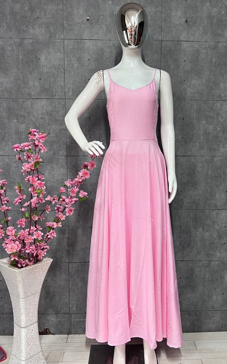 Pink Anarkali Suit In Maska Cotton Silk With Plain