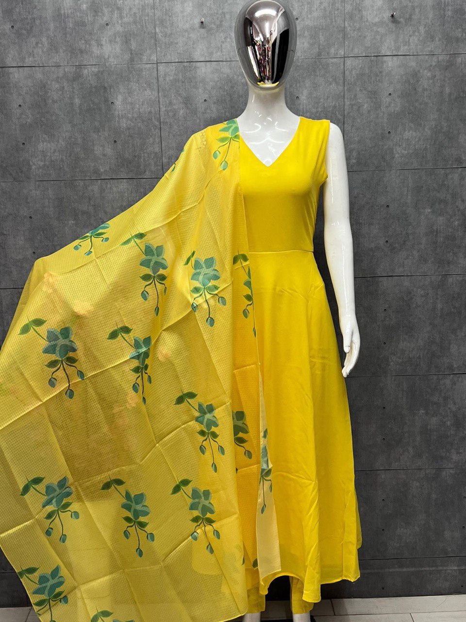 Anarkali Suits : Yellow heavy japan silk anarkali gown with ...