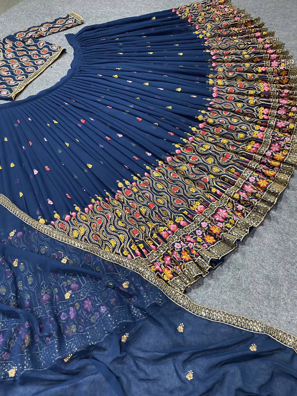 Navy Blue Lehenga Choli In Fox Georgette With 5 MM Sequence Work