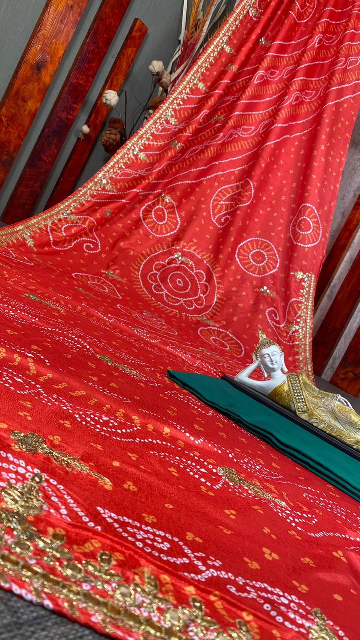 Red Saree In Vichitra With Sequence Work