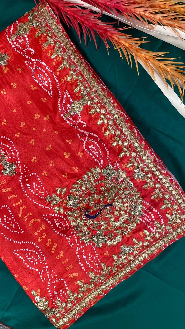 Red Saree In Vichitra With Sequence Work