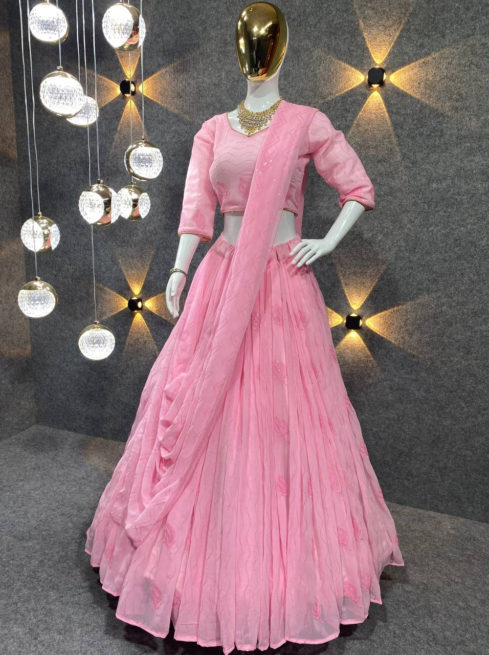 Pink Lehenga Choli In Fox Georgette With 3 MM Sequence Work