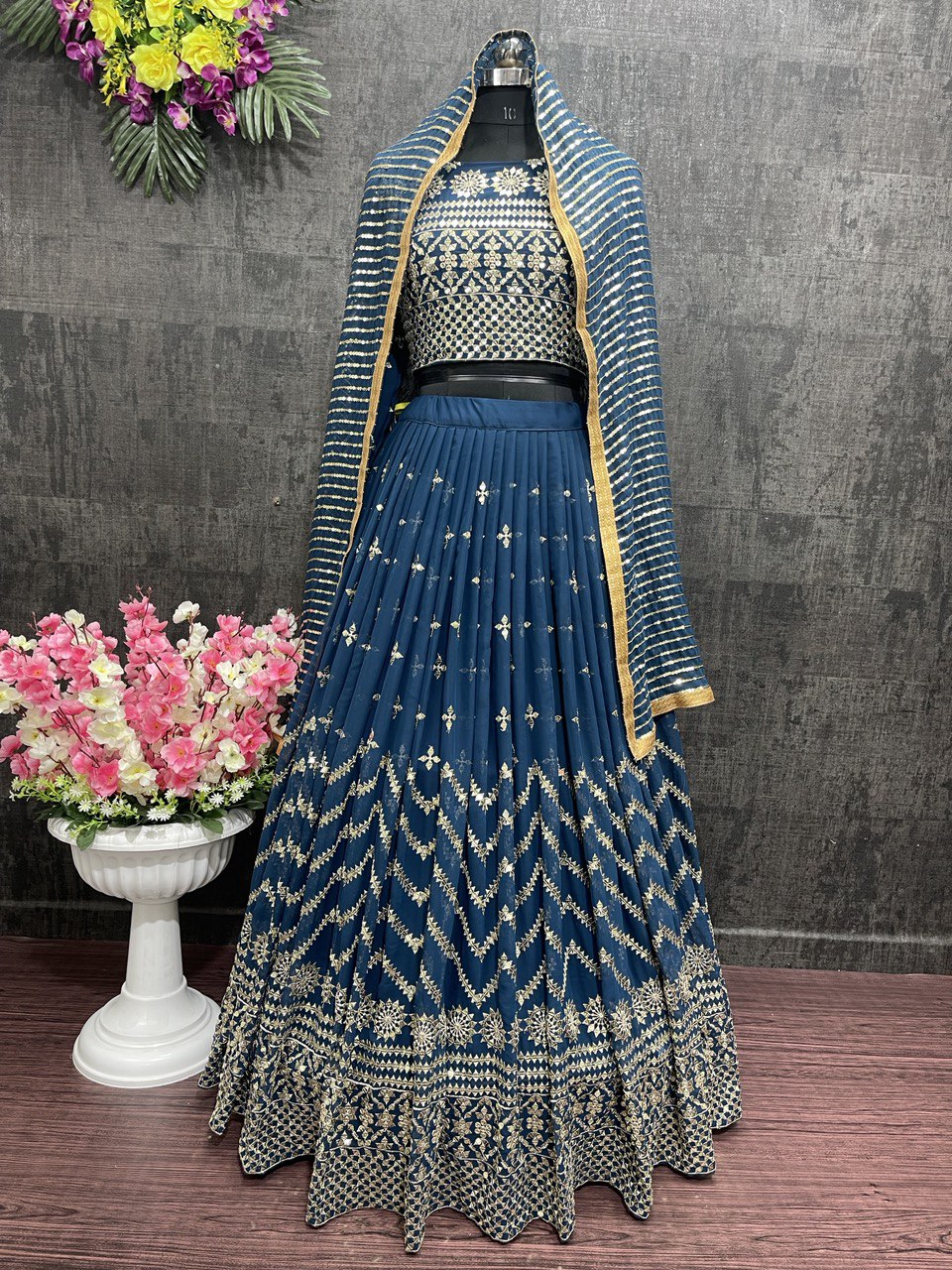 Blue Lehenga Choli In Fox Georgette With Embroidery Work