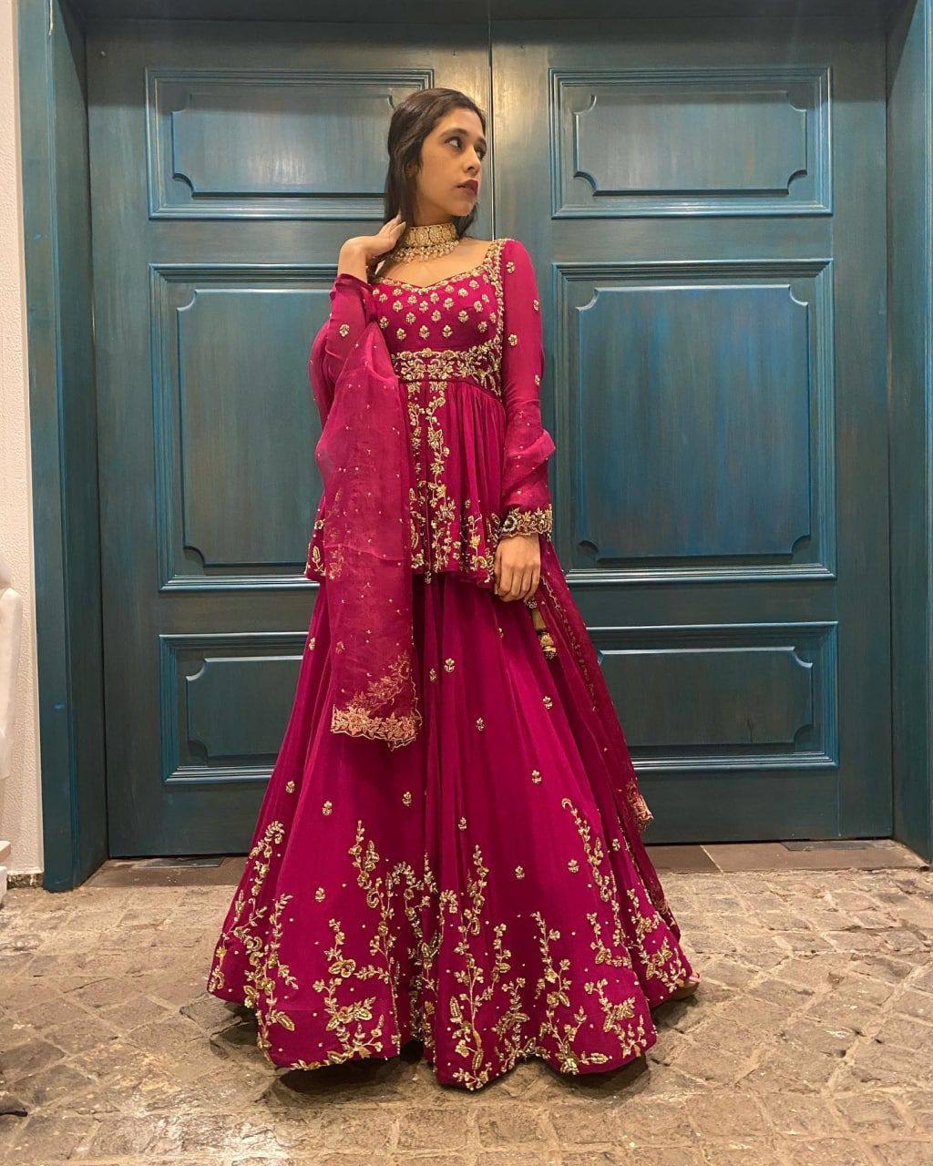 Rani Pink Lehenga In Georgette Silk In Embroidery Work