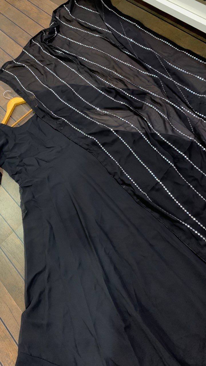 Black Anarkali Suit In Georgette Silk With Plain