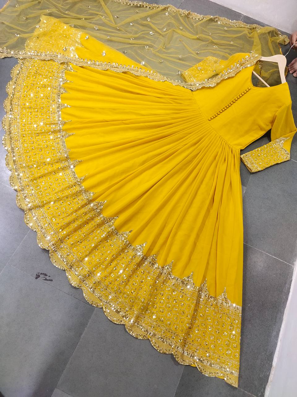 Yellow Anarkali Suit In Fox Georgette With Embroidery Work