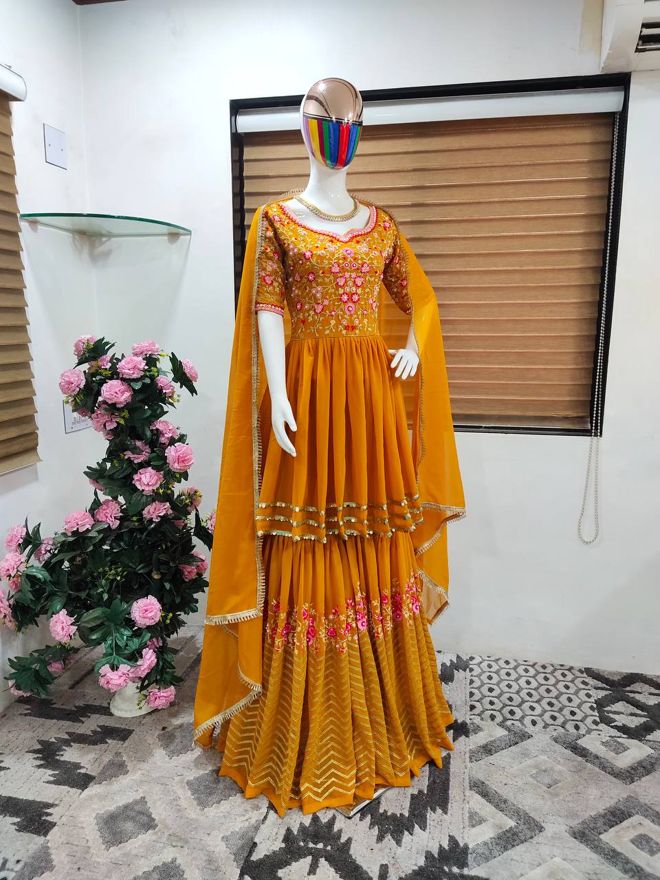 Yellow Sharara Suit In Fox Georgette With Embroidery Work