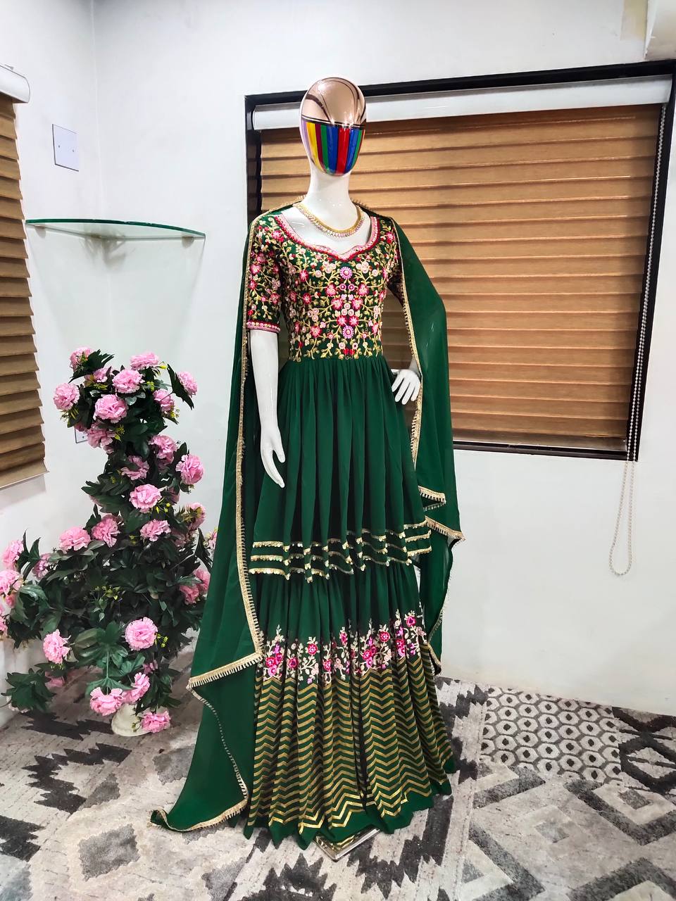 Green Sharara Suit In Fox Georgette With Embroidery Work