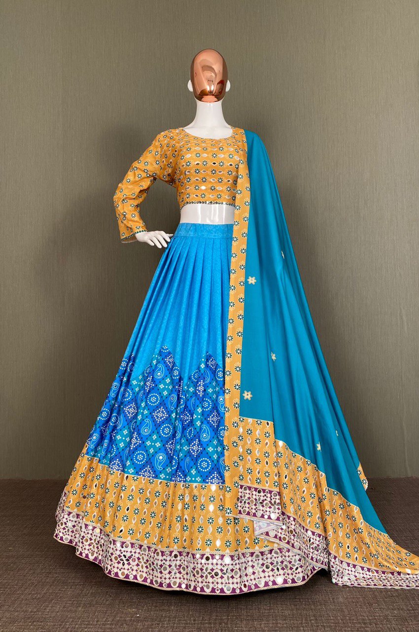 Blue Lehenga Choli In Crape With Digital Print