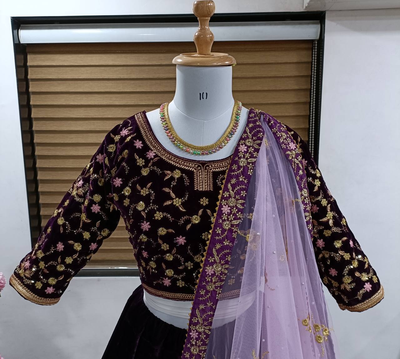 Wine Lehenga Choli In Viscose Velvet With Embroidery Work