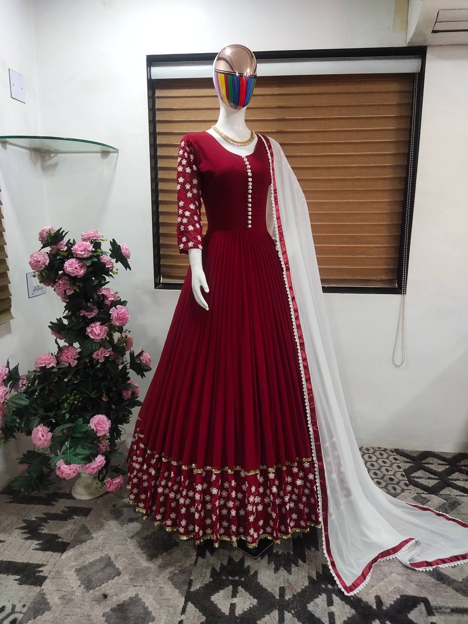 Maroon Anarkali Suit In Fox Georgette Whit Embroidery Work